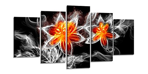 Visario Bild & Kunstdruck der Deutschen Marke 200 x 100 cm ArtNr 6329 Bilder auf Leinwand Kunstdrucke Feuer Blume Wandbild fünfteilig von Visario