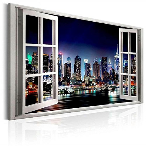 Visario 120 x 80 cm Bild auf Leinwand Fenster Blick New York 5003-SCT deutsche Marke und Lager - Die Bilder/das Wandbild/der Kunstdruck ist fertig gerahmt von Visario