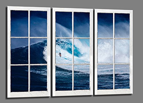 Visario 120 x 80 cm Bild auf Leinwand Fenster Surfer Blick 4405-SCT deutsche Marke und Lager - Die Bilder/das Wandbild/der Kunstdruck ist fertig gerahmt von Visario