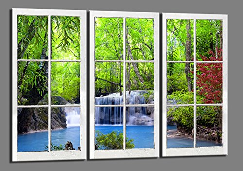 Visario 120 x 80 cm Bild auf Leinwand Fenster Wasserfall Blick 4404-SCT deutsche Marke und Lager - Die Bilder/das Wandbild/der Kunstdruck ist fertig gerahmt von Visario