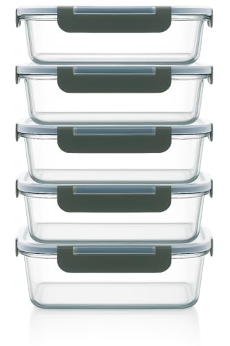 Visario 5 x Glas-Frischhaltedosen 1040 ml pro Glasbox | 5er Set Klick-Dosen mit Deckel | Silikon Dichtungsring | Glasbehälter mit Deckel | Aufbewahrungsdosen von Visario