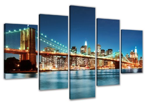 Visario 6301 Bild auf Leinwand New York fertig gerahmte Bilder 5 Teile, 200 x 100 cm von Visario