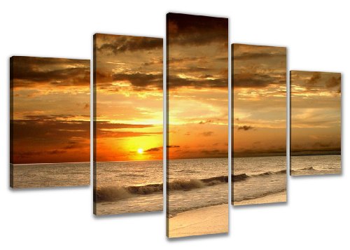 Visario 6302 Bild auf Leinwand Strand fertig gerahmte Bilder 5 Teile, 200 x 100 cm von Visario