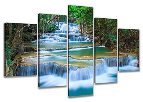 Visario 6308 Bild auf Leinwand Wasserfall Natur fertig gerahmte Bilder 5 Teile Marke original, 200 x 100 cm von Visario
