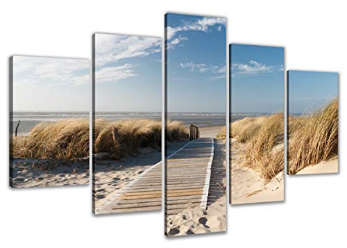 Visario 6310 Düne Strand Wasser Bild auf Leinwand 5 Teile 200x100 cm Bilder Set Kunstrdruck von Visario