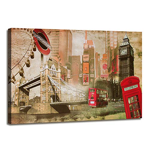 Visario Bild auf Leinwand London 120 x 80 cm Modell-Nr. XXL 5176 Bilder fertig gerahmt auf echtem Holzrahmen riesig. Ausführung Kunstdruck als Wandbild mit Rahmen. von Visario