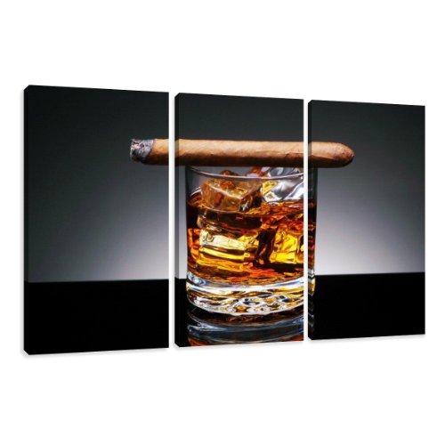 Visario Bild auf Leinwand der Deutschen Marke 160 x 90 cm DREI Teile Zigarre Whisky 1004 Bilder Kunstdrucke Wandbild von Visario