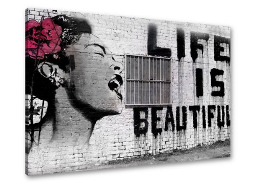 Visario Bild auf Leinwand der Deutschen Marke 80 x 60 cm einteilig Banksy Life is 4166 Bilder Kunstdrucke Wandbild von Visario