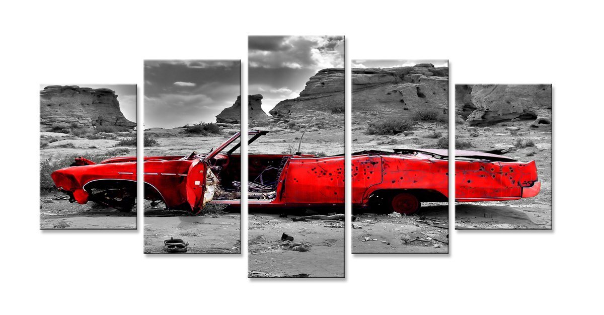 Visario Bild mit Rahmen 2 m x 1 m fünfteiliges Bilderset von Visario auf Leinwand fertig zum Aufhängen/gerahmt, Auto von Visario