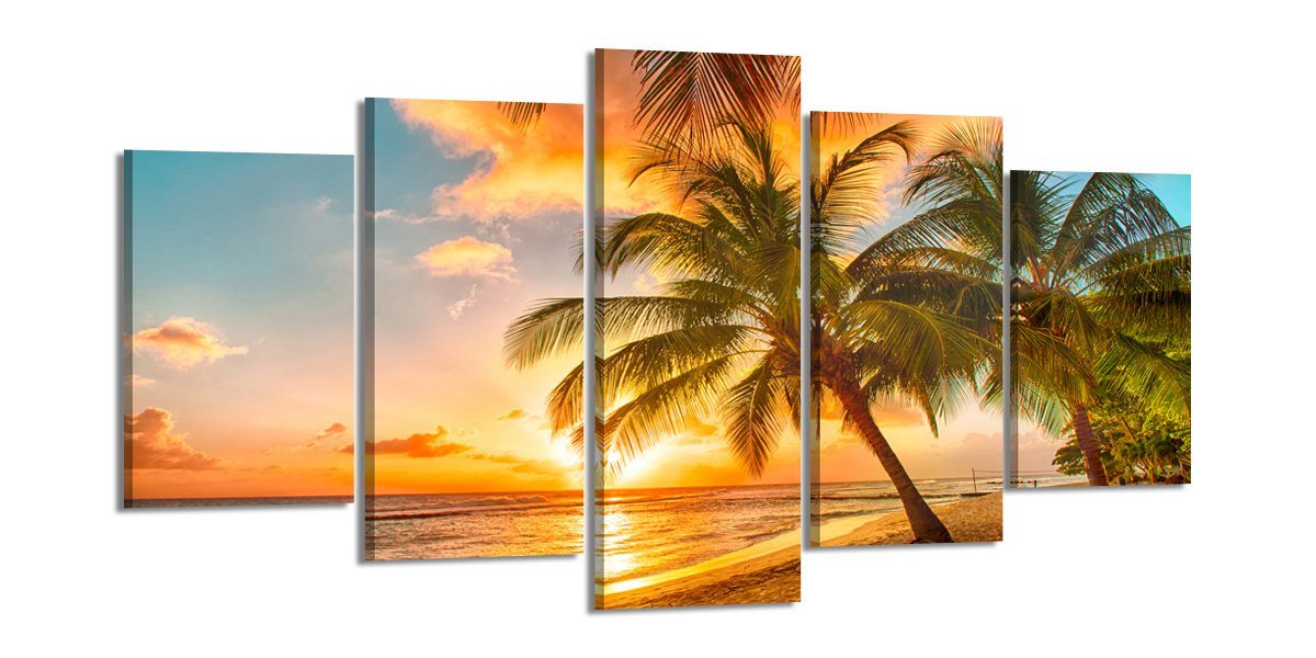 Visario Bild mit Rahmen 2 m x 1 m 5er Set Visario auf Leinwand fertig zum Aufhängen/gerahmt, Strand von Visario