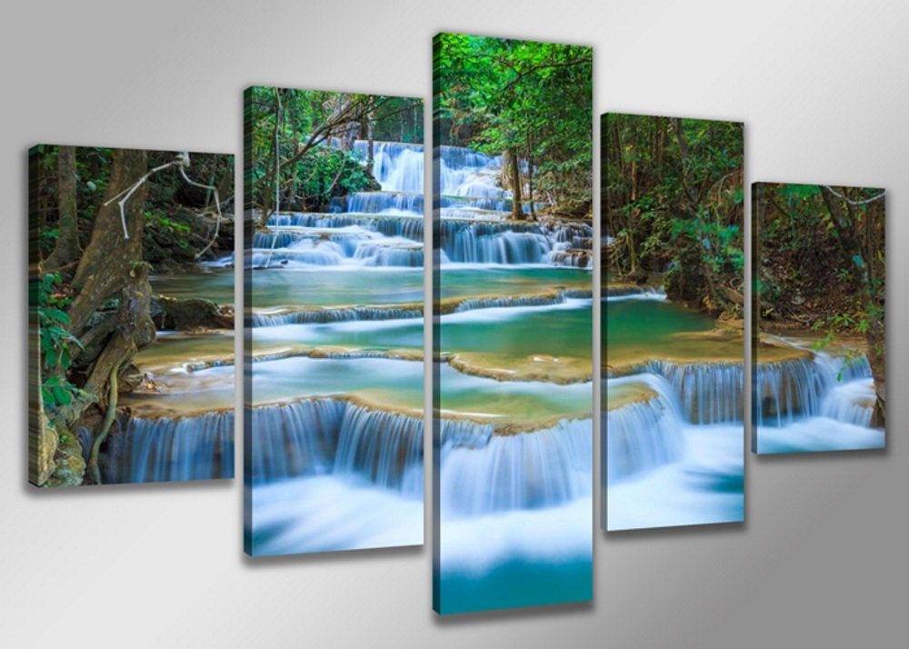 Visario Bild mit Rahmen 2 m x 1 m fünfteiliges Bilderset von Visario auf Leinwand fertig zum Aufhängen/gerahmt, Wasserfall von Visario