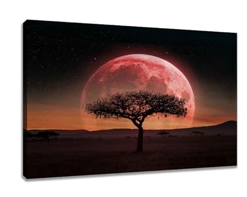 Visario Leinwand Bild roter Mond mit Baum 80 x 60 cm Nr.4031 von Visario