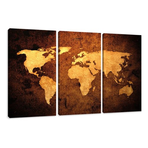Visario Leinwandbilder 1162 Bild auf Leinwand Weltkarte, 160 x 90 cm, 3 Teile von Visario