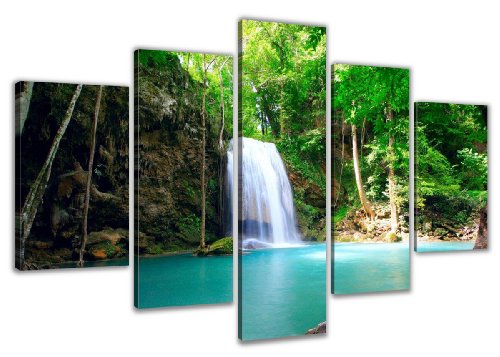 Visario 5520 Bilder auf Leinwand Bild 160 x 80 cm Wasserfall fünfteilig von Visario