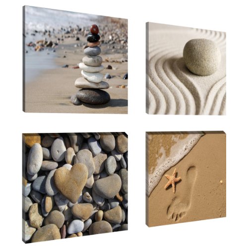 Visario Leinwandbilder 6902 Bilder 4-er Set auf Leinwand Spa Sand, 4 x 20 x 20 cm von Visario