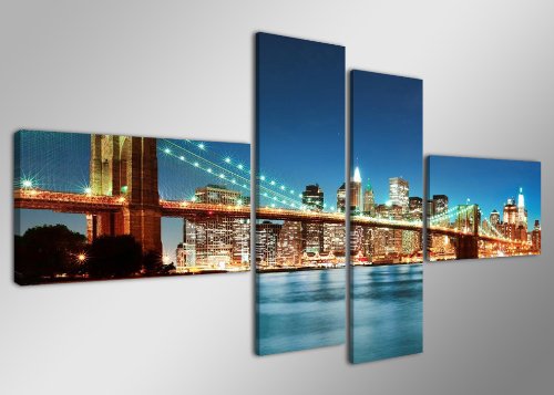 Visario New York XXL 6525 Gemälde auf Leinwand, 4 Module, 160 x 70 cm Gemälde auf Echtholzträger. Kunstdruck auf Holz, fertig zum Aufhängen. von Visario