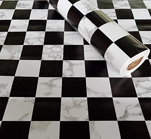 Visario Tapeten Folie 3000-S selbstklebend Farbe Schachbrett Schach schwarz weiß Dekor 10 m x 45 cm Dekorfolie Möbelfolie Tapete 3032 von Visario