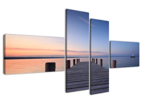 Visario Wandbilder 160 cm auf Leinwand (Nr 6524 See, Steg) vierteilig fertig gerahmt, Marke original von Visario