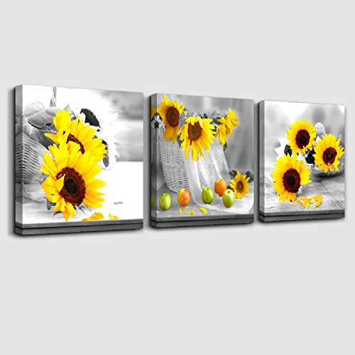 bestpricepictures 150 x 50 cm Bild auf Leinwand Sonnenblume und Äpfel 4224-SCT deutsche Marke und Lager - Die Bilder/das Wandbild/der Kunstdruck ist fertig gerahmt von Visario