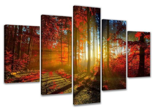 bestpricepictures 160 x 80 cm Bild auf Leinwand rot Bäume 5530-SCT deutsche Marke und Lager - Die Bilder/das Wandbild/der Kunstdruck ist fertig gerahmt von Visario