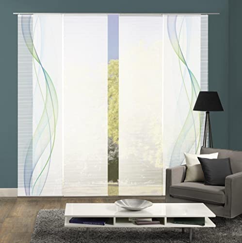 VISION S 94333-6407 | 4er-Set Schiebegardine Heights | halb-transparenter Stoff in Bambus-Optik | 4X 260x60 cm | Farbe: Blau-Grün von VISION S