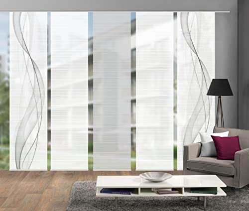 VISION S 95633-0307 | 5er-Set Schiebegardine Heights | halb-transparenter Stoff in Bambus-Optik | 5X 260x60 cm | Farbe: Grau von Vision S