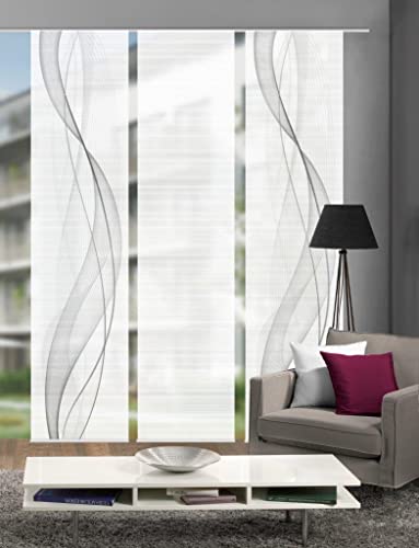 VISION S 88433-0307 | 3er-Set Schiebegardine Heights | halb-transparenter Stoff in Bambus-Optik | 3X 260x60 cm | Farbe: Grau von VISION S