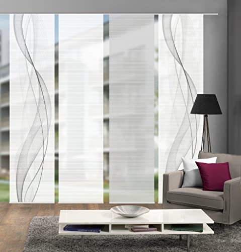 VISION S 94333-0307 | 4er-Set Schiebegardine Heights | halb-transparenter Stoff in Bambus-Optik | 4X 260x60 cm | Farbe: Grau von VISION S