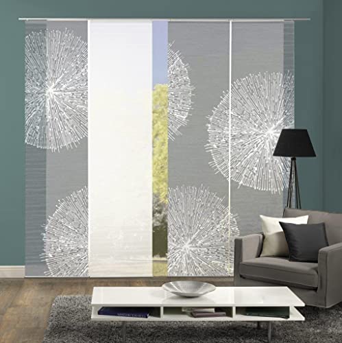 VISION S 94557-0307 | 4er-Set Schiebegardine Creston | halb-transparenter Stoff in Bambus-Optik | 4X 260x60 cm | Farbe: Grau von VISION S