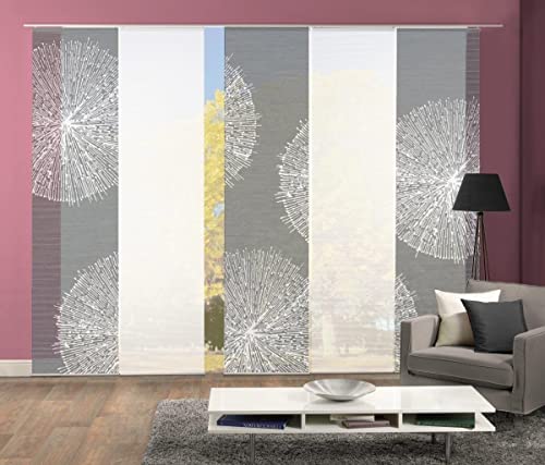 VISION S 95657-0307 | 5er-Set Schiebegardine Creston | halb-transparenter Stoff in Bambus-Optik | 5X 260x60 cm | Farbe: Grau von VISION S