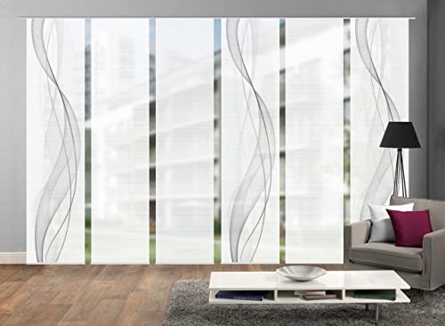 VISION S 96333-0307 | 6er-Set Schiebegardine Heights | halb-transparenter Stoff in Bambus-Optik | 6X 260x60 cm | Farbe: Grau von VISION S