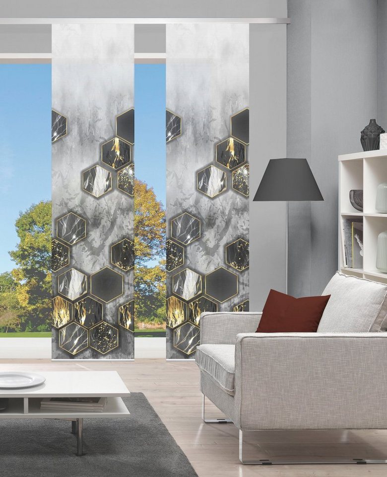 Vision S Schiebegardine LAYON 2er SET (2 St), Paneelwagen, halbtransparent, Schiebevorhang Digidruck 2er Set LAYON von Vision S