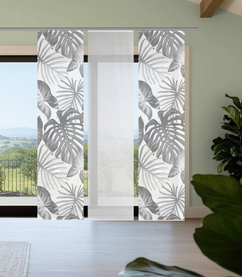 Vision S Schiebegardine SANJA (3 St), Paneelwagen, halbtransparent, Schiebevorhang,Bambusoptik,Digitaldruck,SET von Vision S