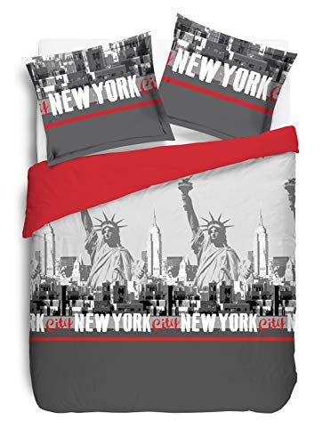 Vision - Bettwäsche New York Rot – Set Bettbezug 240 x 220 cm mit 2 Kissenbezügen für Standardbetten für Doppelbett – 100% Baumwolle von VISION