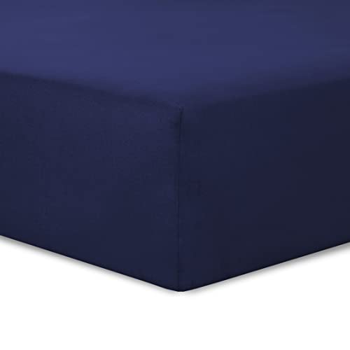 VISION - Spannbettlaken, 90 x 200 cm, Farbe: Marineblau, 100 % Baumwolle, 57 Fäden/cm², 4 elastische Ecken, 30 cm Spannhöhe, 2 Stück von VISION