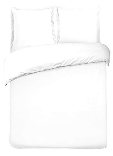 Vision - Bettwäsche, Uni, Weiß, Set aus Bettbezug 260 x 240 cm, mit 2 Kissenbezügen, für King-Size-Bett und Doppelbett – 100% Baumwolle von VISION