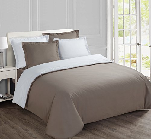 Vision Bettwäsche, 1 Bettbezug 240 x 260 cm + 2 Kissenbezüge 65 x 65 cm, 100 % Baumwolle, Taupe / Weiß von VISION
