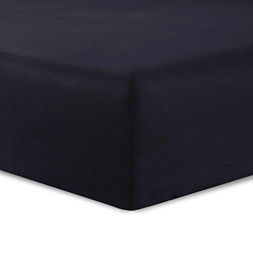 VISION - Spannbettlaken, 150 x 200 cm, Farbe: Schwarz, 100 % Baumwolle, 57 Fäden/cm², 4 elastische Ecken, Spannhöhe 30 cm von VISION