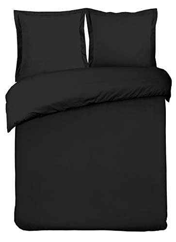 Vision - Bettwäsche, Uni, schwarz, Set aus Bettbezug, 240 x 220 cm, mit 2 Kissenbezügen, für Standard-Bett, für Doppelbett, 100% Baumwolle von VISION