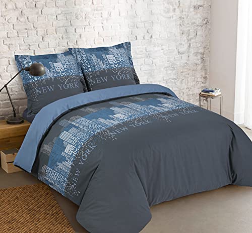 Vision - Bettwäsche New York Blau – Bettbezug 240 x 220 cm mit 2 passenden Kissenbezügen 65 x 65 cm – 100% Baumwolle von VISION