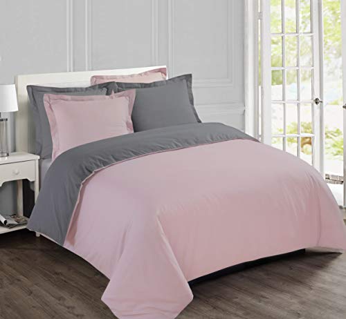 Vision - Wende-Bettwäsche, zweifarbig, Grau/Rosa, Bettbezug 260 x 240 cm, mit 2 Kissenbezügen, für Kingsize-Bett, 2 Personen – 100% Baumwolle von VISION