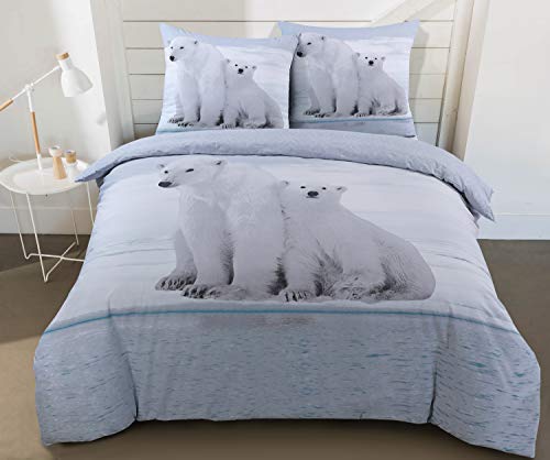 Vision - Bettwäsche Flanell Bär – Bettbezug 200 x 200 cm mit 2 passenden Kissenbezügen – 100% Baumwolle von VISION