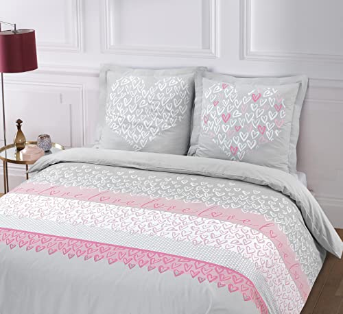 Vision - Bettwäsche Happy Love – Bettbezug 240 x 220 cm mit 2 passenden Kissenbezügen 65 x 65 cm – 100 % Baumwolle von VISION