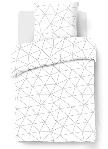 Vision - Bettwäsche Hugo weiß – Bettbezug 140 x 200 cm mit 1 Kissenbezug für Einzelbett – 100% Baumwolle von VISION