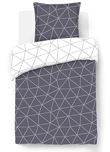 Vision - Wendebettwäsche Hugo grau – Bettbezug 140 x 200 cm mit 1 Kissenbezug für Einzelbett – 100 % Baumwolle von VISION