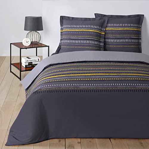 Vision Gaspard Bettbezug und 2 passende Kissenbezüge, Baumwolle, grau, 200 x 200 cm von VISION