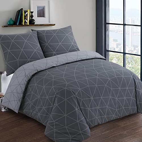 Vision - Wendebettwäsche Hugo Anthrazit – Set Bettbezug 260 x 240 cm mit 2 Kissenbezügen für King-Size-Bett für Doppelbett – 100% Baumwolle von VISION