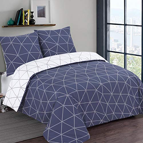 Vision - Wendebettwäsche Hugo Marine – Bettbezug 240 x 220 cm mit 2 Kissenbezügen für Standard-Doppelbett – 100% Baumwolle von VISION