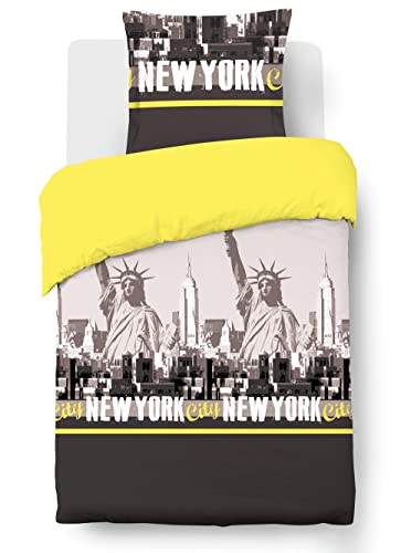 Vision - Bettwäsche New York gelb – Bettbezug 140 x 200 cm mit 1 Kissenbezug 65 x 65 cm – 100% Baumwolle von VISION