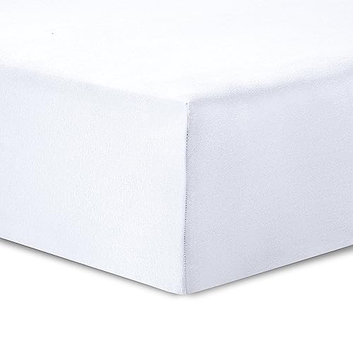 Vision - Spannbettlaken aus Jersey Bettwäsche – 160 x 200 cm – Farbe: Weiß – 100 % Baumwoll-Jersey – Rundumgummizug – 30 cm Spannhöhe von VISION
